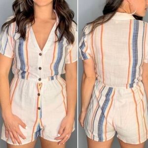 EN creme cream striped shorts romper